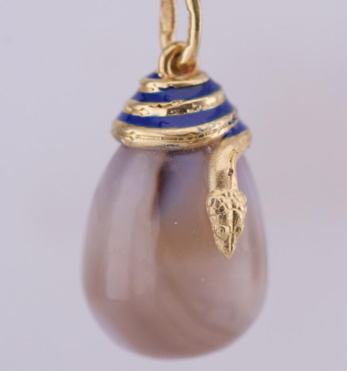 Antique Imperial FABERGE Easter Egg Pendant Carved Agate Precious Stone c1890