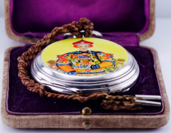 Antique Chinese Duplex Pocket Watch Qing Dynasty Emperor Daoguang Silver Enamel