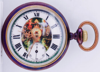 Antique Pocket Watch Masonic Cyma Gunmetal Fancy Enamel Dial Demonstrator Case