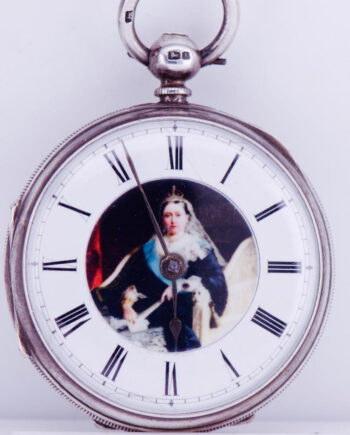 Antique Victorian Silver Pocket Watch Queen Victoria Portrait Enamel Dial c1883