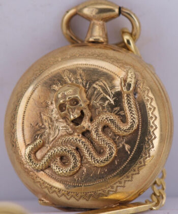 Antique Nurse Memento Mori Pocket Fob Watch c1850's 18k Gold Plated Silver Case
