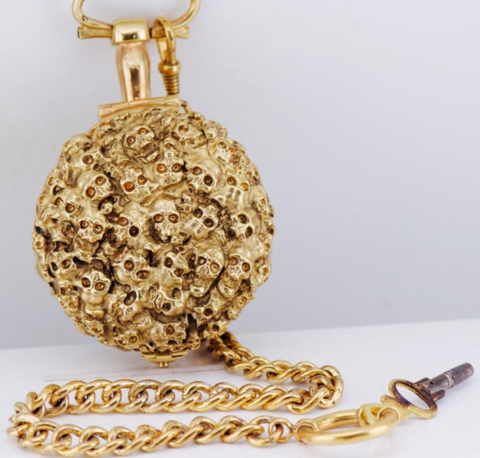 Antique French Pocket Watch Verge Fusee Skull 18k Gilt Ormolu Case c1730's RARE