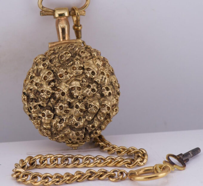 Antique French Pocket Watch Verge Fusee Skull 18k Gilt Ormolu Case c1730's RARE