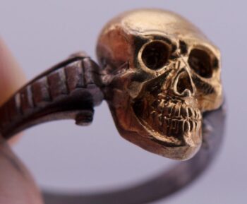 Vintage Estate Skull Ladies Ring Gilt Sterling Silver Memento Mori Size 6