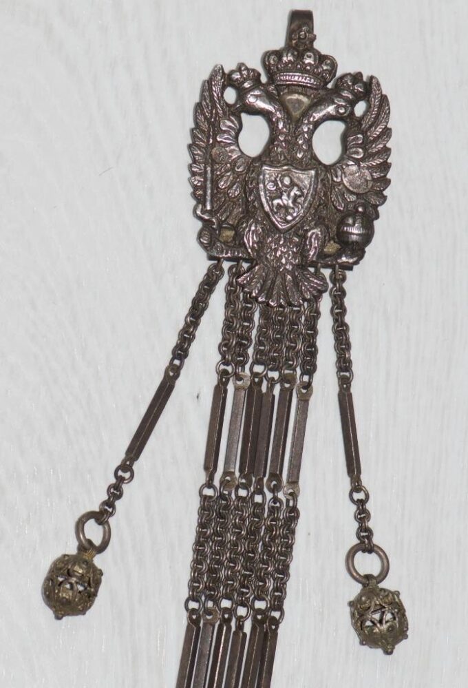 Antique 19th Century Imperial Silver Pocket Watch Chatelaine Chain Fob 87cm Long