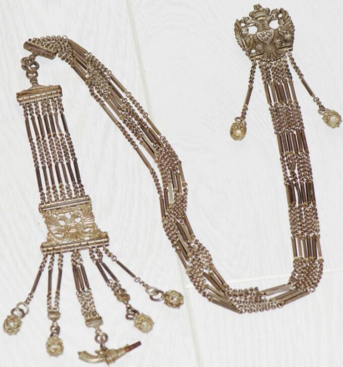 Antique 19th Century Imperial Silver Pocket Watch Chatelaine Chain Fob 87cm Long