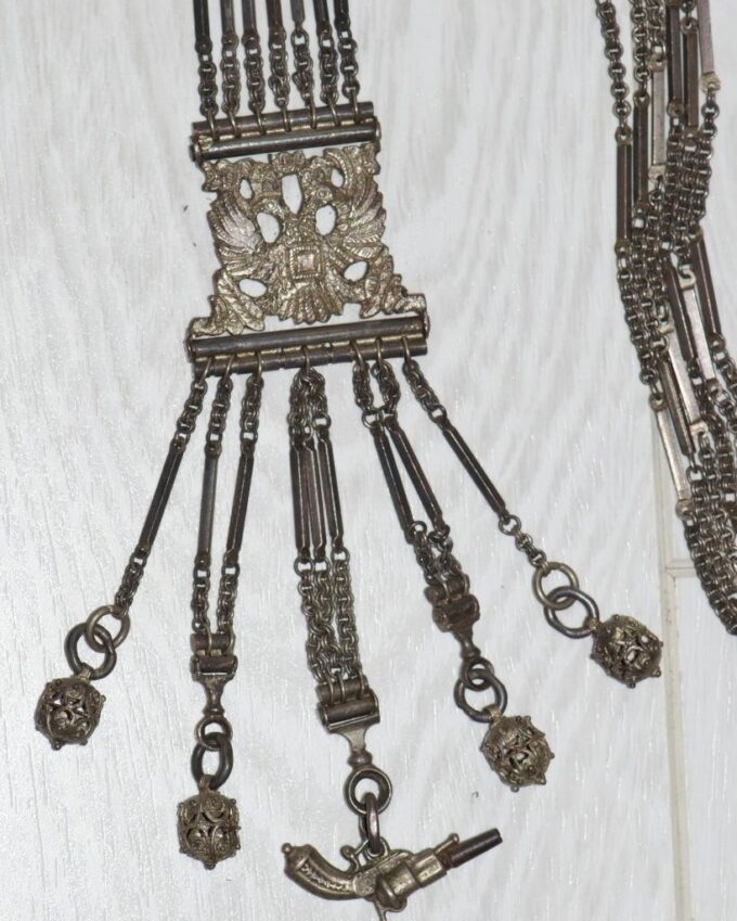 Antique 19th Century Imperial Silver Pocket Watch Chatelaine Chain Fob 87cm Long