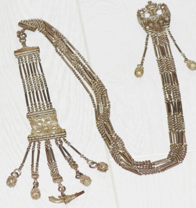 Antique 19th Century Imperial Silver Pocket Watch Chatelaine Chain Fob 87cm Long