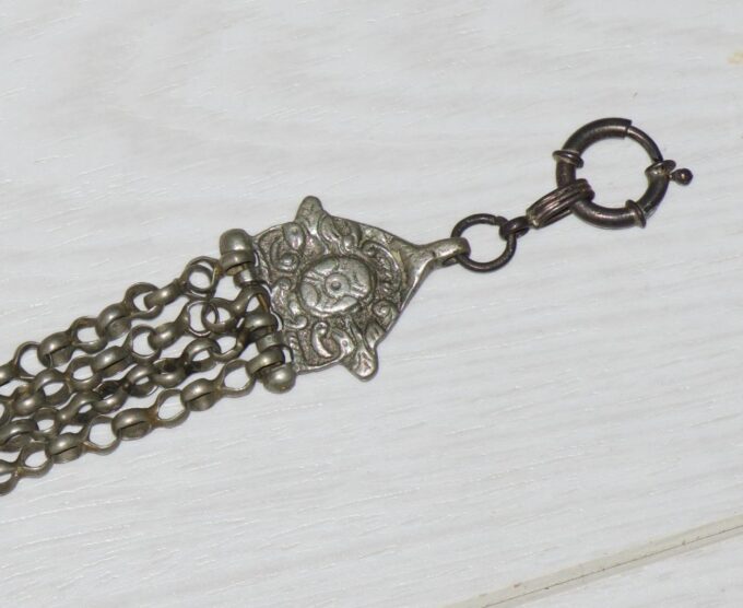 Antique 19th Century Imperial Silver Pocket Watch Chatelaine Chain Fob 90cm Long