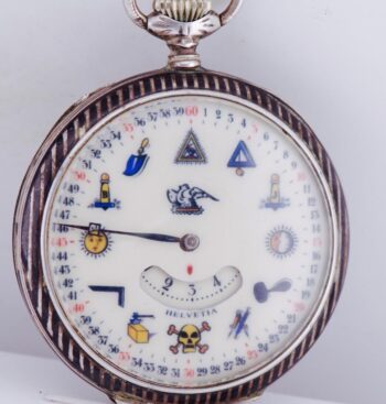 Antique Helvetia Masonic Pocket Watch Silver Niello Case Circa 1900's DIGITAL