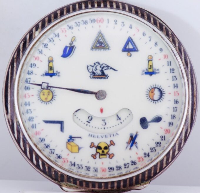 Antique Helvetia Masonic Pocket Watch Silver Niello Case Circa 1900's DIGITAL