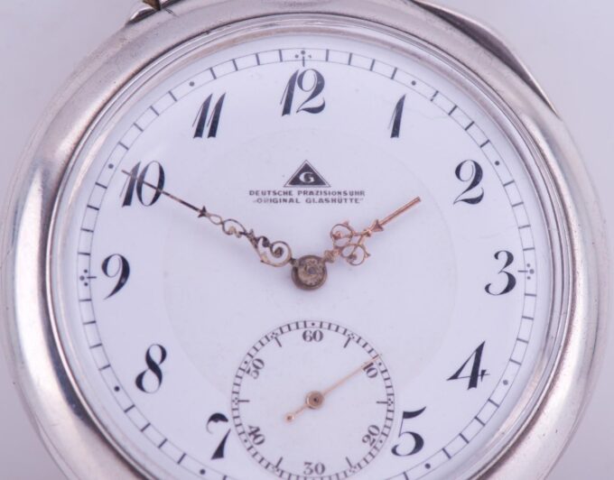 WWI German Pocket Watch Deutsche Prazisions-Uhrenfabrik Glashutte Silver Enamel