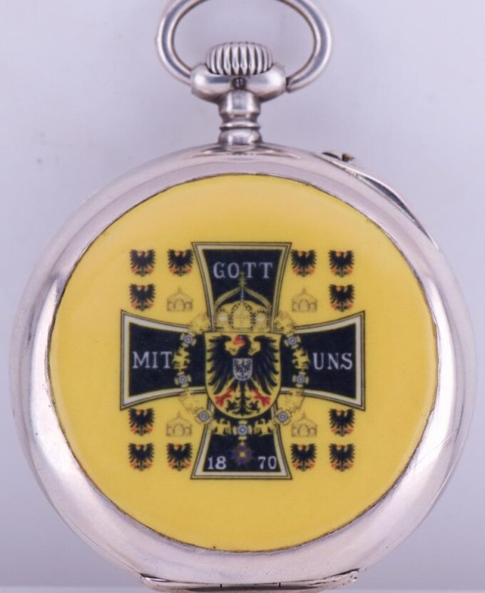 WWI German Pocket Watch Deutsche Prazisions-Uhrenfabrik Glashutte Silver Enamel