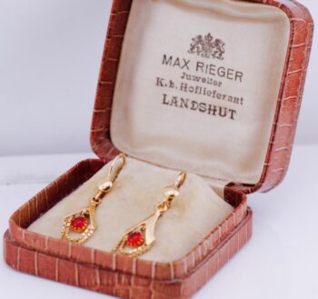 Antique German Art-Deco Earrings Set 18k Gold c1930's by Max Rieger Boxed