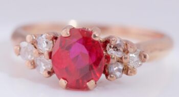 Antique Imperial Tsar's Era Ladies Ring 18k Gold Diamonds and 1ct Ruby c1908