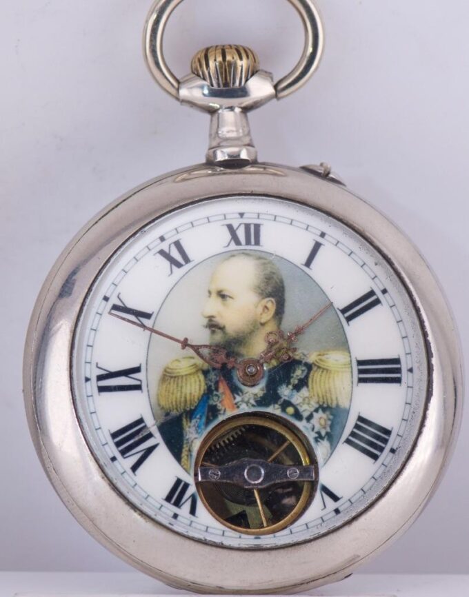 Antique Visible Balance Pocket WatchBulgarian Royal Award cWWI Lion Figure Stand