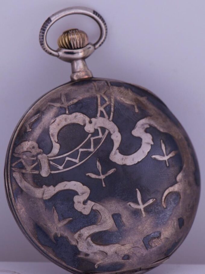 Imperial Era Antique Pocket Watch Silver Niello Case Tsar Nicholas II Dial c1900