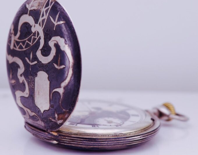 Imperial Era Antique Pocket Watch Silver Niello Case Tsar Nicholas II Dial c1900