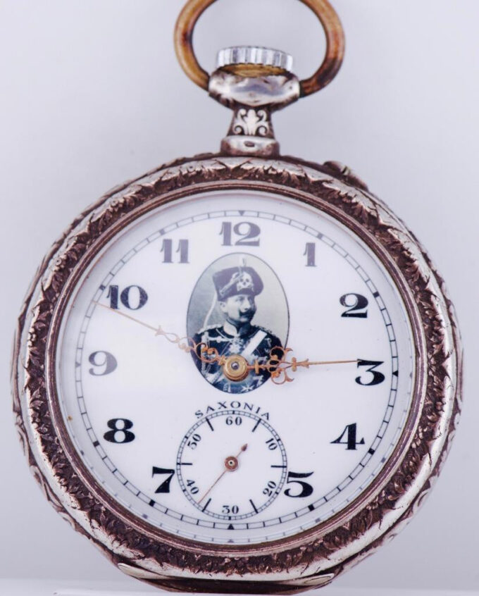 WWI German Army Officer Pocket Watch Saxonia Glashutte-Kaiser Wilhelm on Dial
