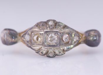 Antique Victorian Memento Mori Skull Ring Silver-Topped 18K Solid Gold Diamonds