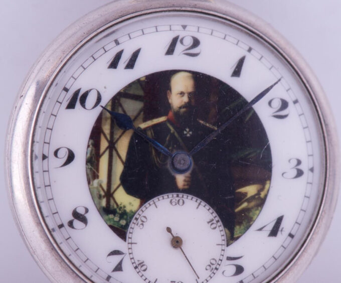 Imperial Era Silver Pocket Watch-King Alexander III Portrait on Enamel Dial
