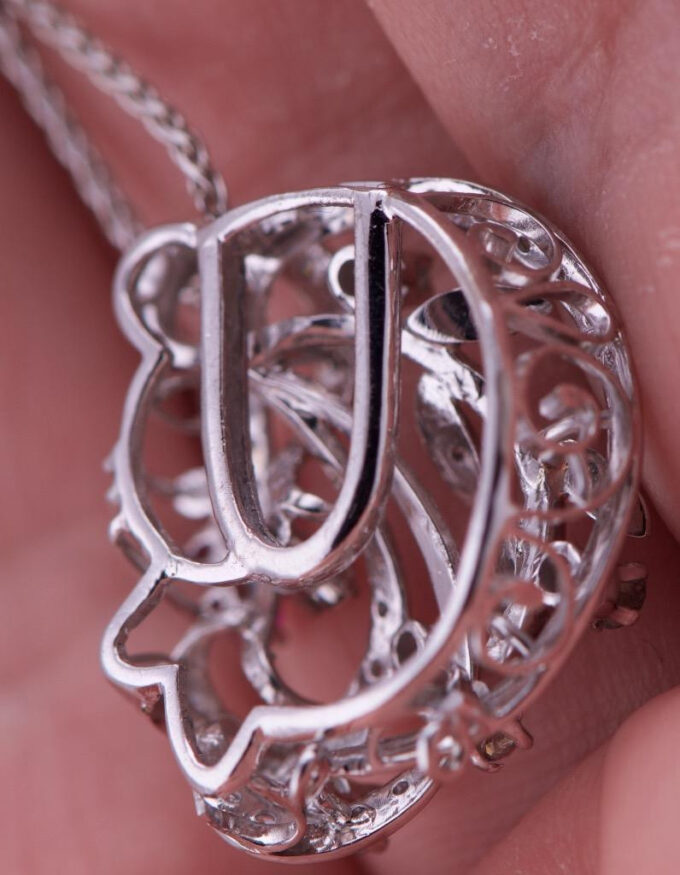 Vintage Estate Pendant Necklace 18k White Gold 1ct Diamond Rubies Boxed