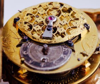 Antique French LEROY Pocket Watch Verge Fusee Skull Gilt Ormolu ENAMEL c1730's