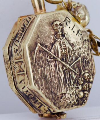 Antique Pocket Watch French Memento Mori Skull Elongated Octagonal Verge Fusee