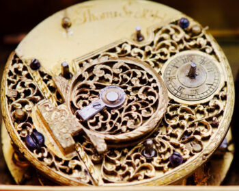 Antique English Verge Fusee ALARM Desk Watch Gilt Silver Engraved Chest c1698