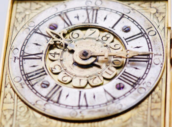 Antique English Verge Fusee ALARM Desk Watch Gilt Silver Engraved Chest c1698