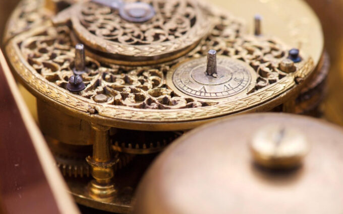 Antique English Verge Fusee ALARM Desk Watch Gilt Silver Engraved Chest c1698