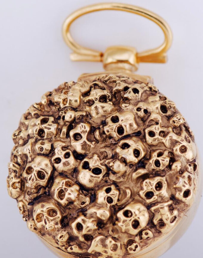Antique Occultist Verge Fusee Pocket Watch Memento Mori Skull Gilt Chased Case