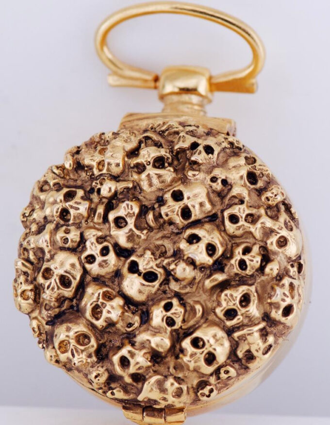 Antique Occultist Verge Fusee Pocket Watch Memento Mori Skull Gilt Chased Case