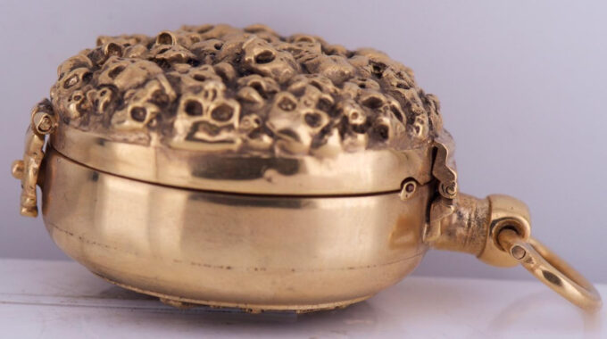 Antique Occultist Verge Fusee Pocket Watch Memento Mori Skull Gilt Chased Case