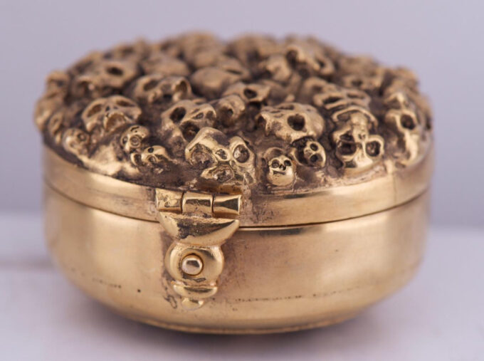 Antique Occultist Verge Fusee Pocket Watch Memento Mori Skull Gilt Chased Case