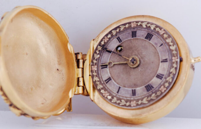 Antique Occultist Verge Fusee Pocket Watch Memento Mori Skull Gilt Chased Case