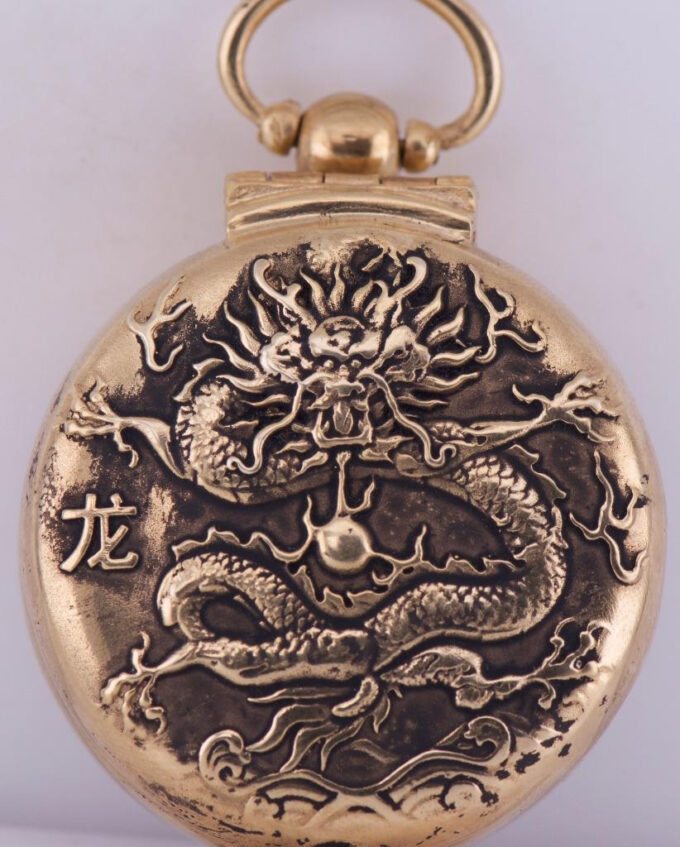 Antique Verge Fusee Pocket Watch Drum Shape Dragon Case Chinese Qing Dynasty Era