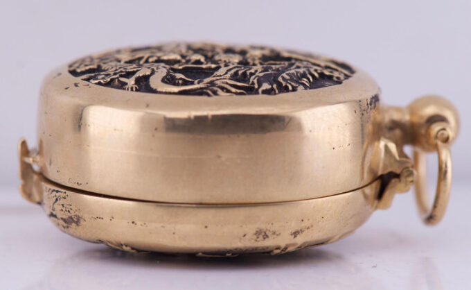 Antique Verge Fusee Pocket Watch Drum Shape Dragon Case Chinese Qing Dynasty Era