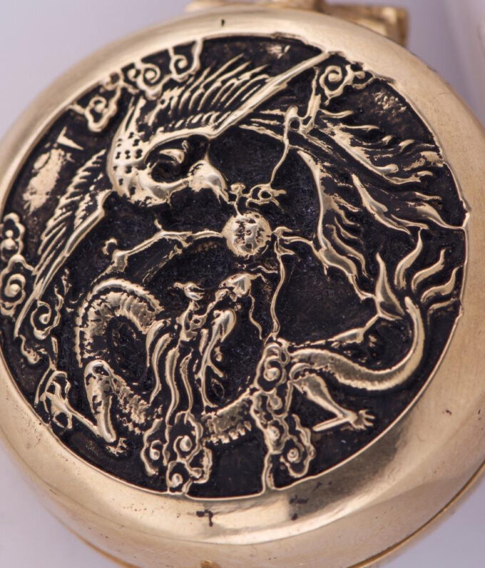 Antique Verge Fusee Pocket Watch Drum Shape Dragon Case Chinese Qing Dynasty Era