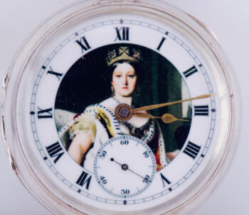 Antique Pocket Watch Heavy Sterling Silver Enamel Dial Portrait Queen Victoria