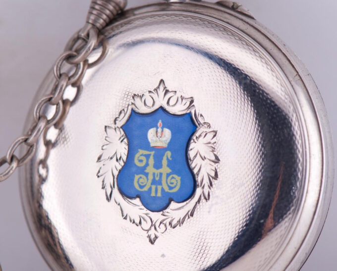 Antique Pocket Watch Pavel Buhre Silver Enamel Award Tsar Nicholas II Imperial