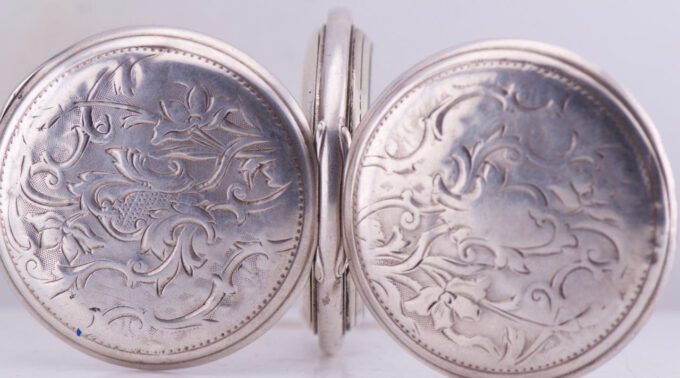 Antique Invar Pocket Watch Art-Nouveau Silver Engraved Case Tsar Nicholas II