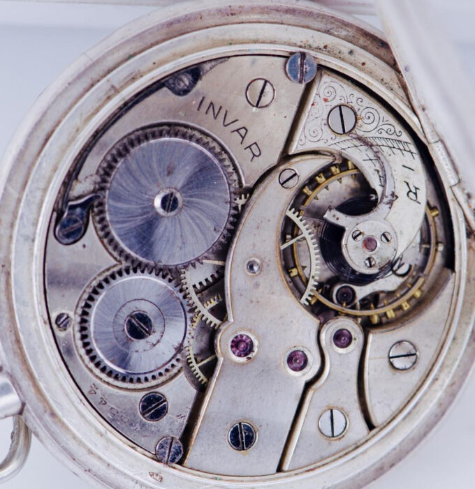 Antique Invar Pocket Watch Art-Nouveau Silver Engraved Case Tsar Nicholas II