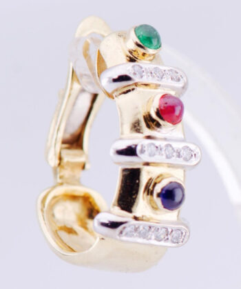 Vintage Earrings Set by Michael Anthony 18k Gold Diamond Ruby Sapphire Emerald