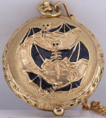 Antique French Occultist Pocket Watch Verge Fusee Skeletons Bats Gilt Case c1760