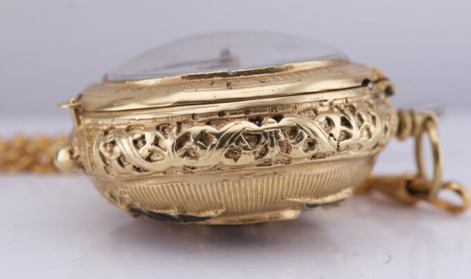 Antique French Occultist Pocket Watch Verge Fusee Skeletons Bats Gilt Case c1760