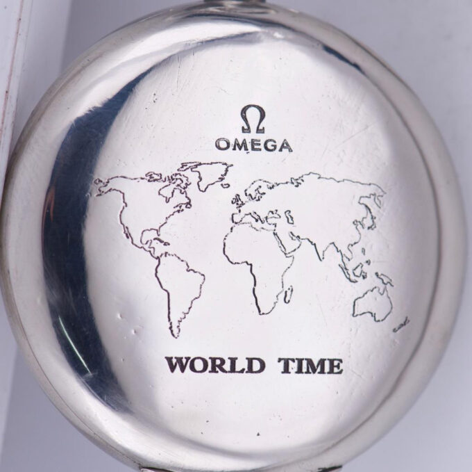 Antique Omega GMT WORLD TIME Pocket Watch Show the Time in 13 Cities WORLD MAP