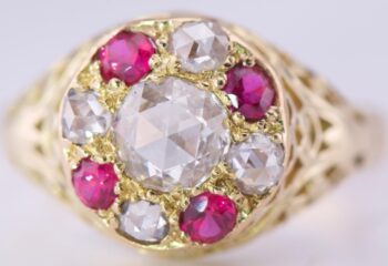 Antique Victorian 14k Gold Ladies Ring 1ct Old Rose Cut Diamond and Ruby c1860