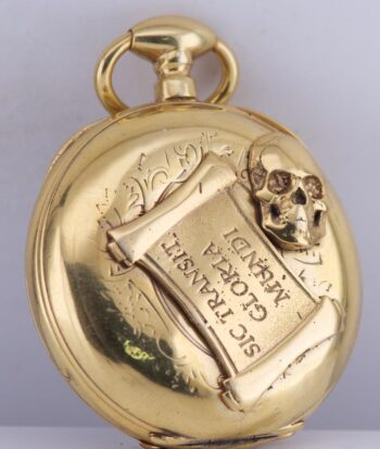 Antique French 18K Gilt Vermeil Silver Pocket Watch Memento Mori Skull
