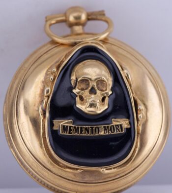 Antique French Verge Fusee Pocket Watch – Memento Mori Skull Gilt Silver Enamel